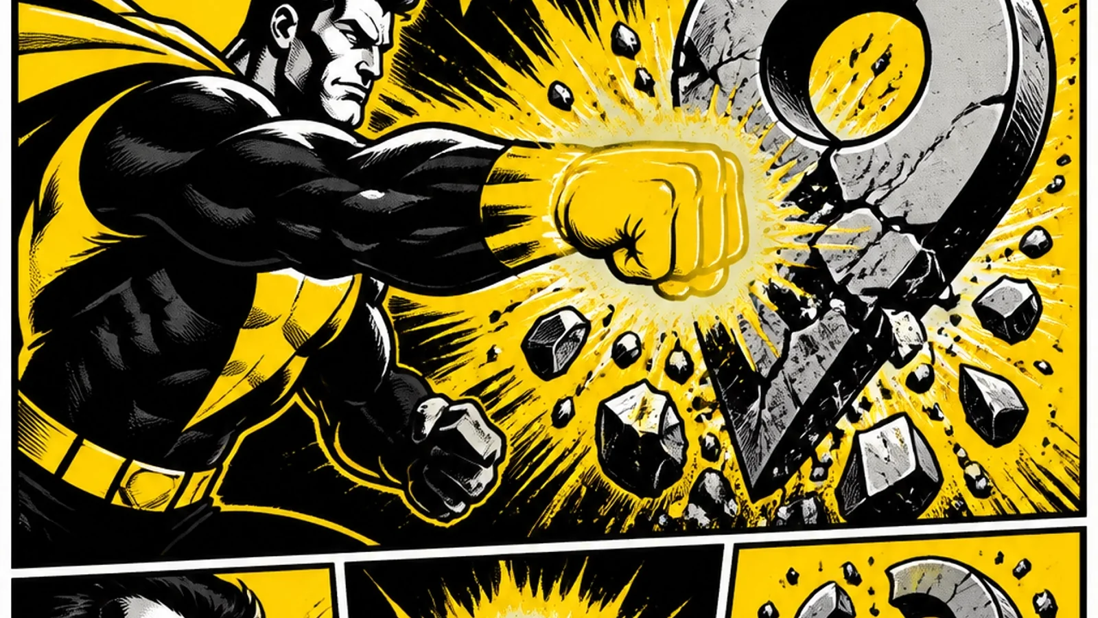 Brutalist comic hero smashing a generic map pin — Google Business Profile optimization and NAP consistency for local SEO