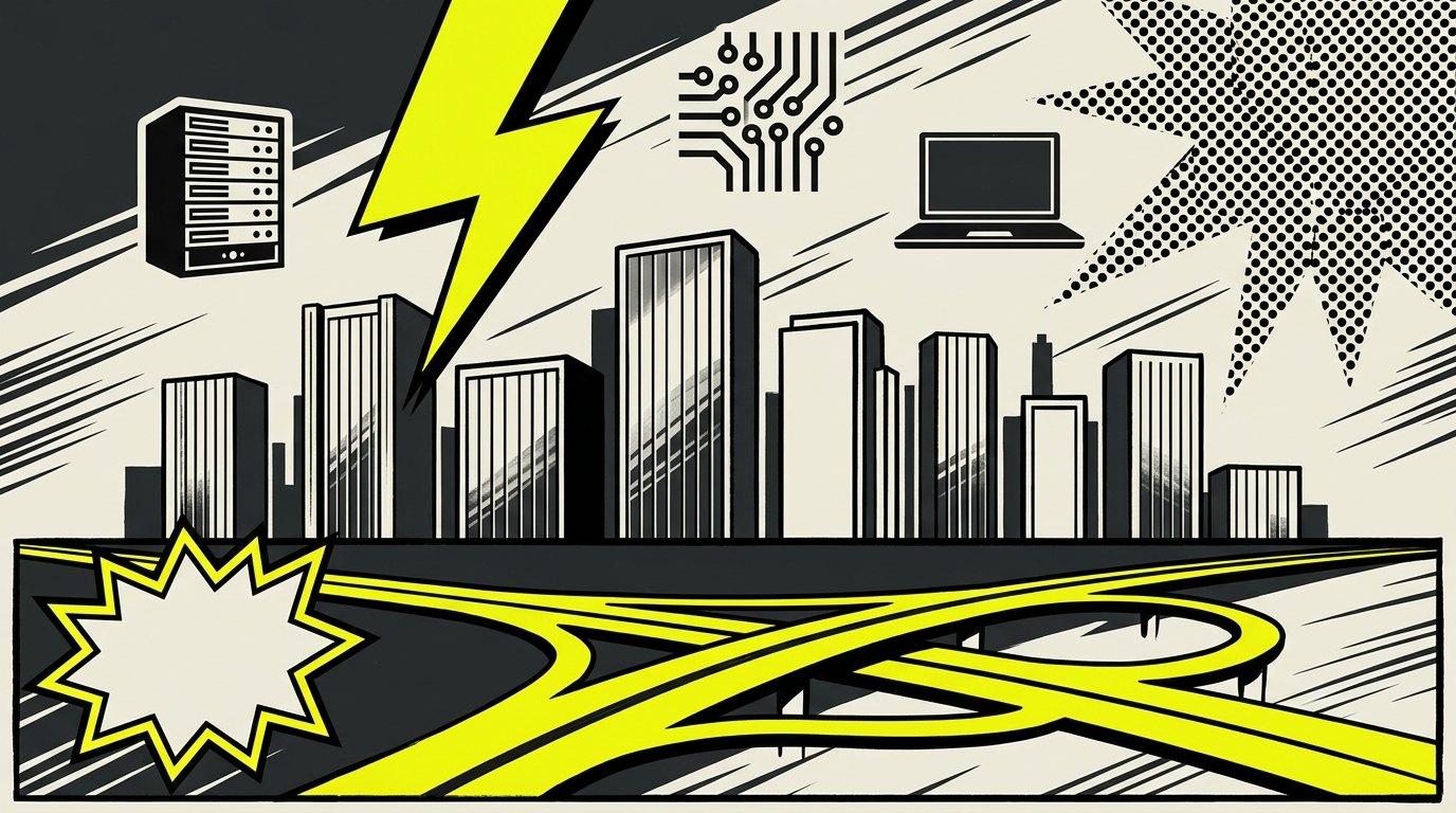Website design Marlborough, MA — brutalist illustration of the Marlborough corporate-tech I-495 corridor by 141 Creative