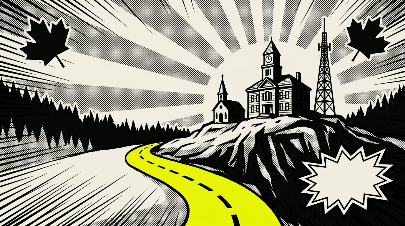 Website design Paxton, MA — brutalist illustration of the Paxton common, Asnebumskit Hill, Anna Maria College area, and Route 122 corridor by 141 Creative
